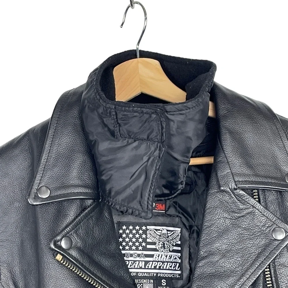 BIKERS DREAM APPAREL HEAVY LEATHER ZIP UP BRAIDED TRIM MOTORCYCLE MOTO JACKET