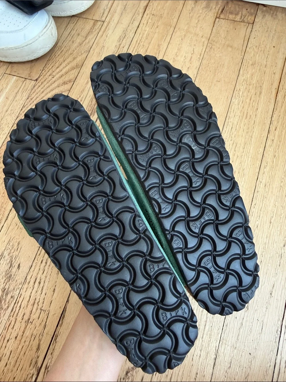 Birkenstock Arizona Suede Sandals in Forest Green with Silver Buckles Size 38