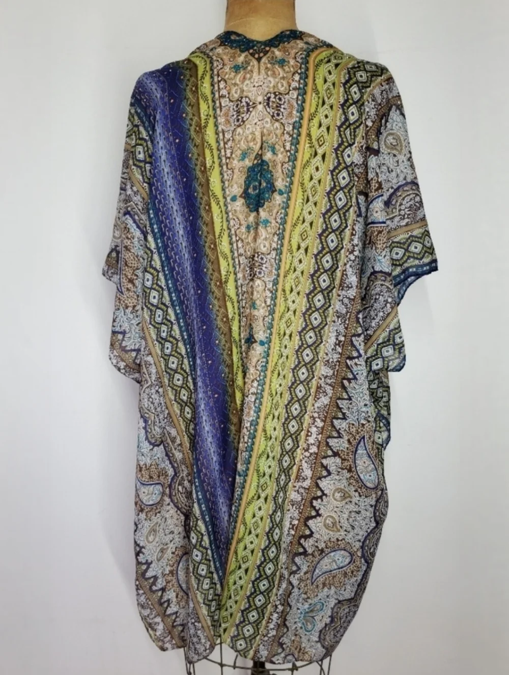 Jessica McClintock Scarf Shawl Wrap Cardigan Indigo Olive Paisley Floral Stripe