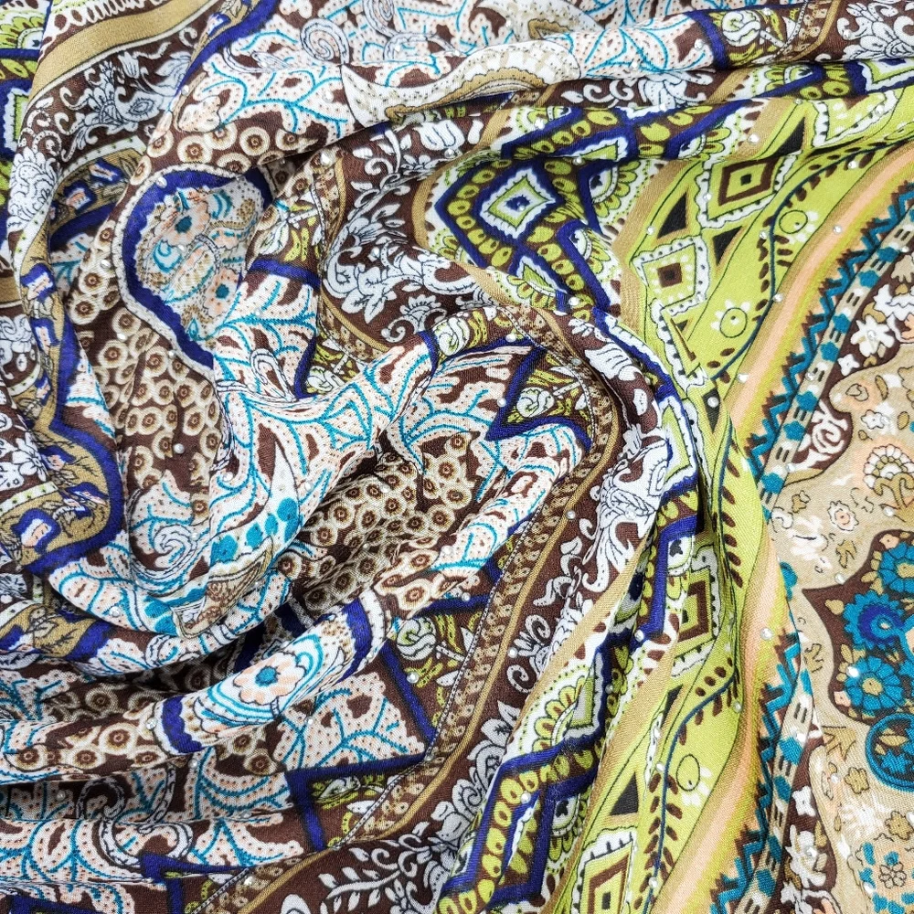 Jessica McClintock Scarf Shawl Wrap Cardigan Indigo Olive Paisley Floral Stripe