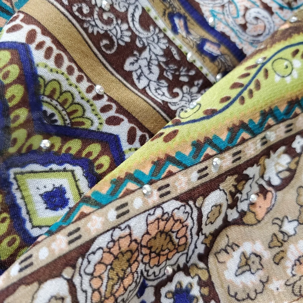Jessica McClintock Scarf Shawl Wrap Cardigan Indigo Olive Paisley Floral Stripe