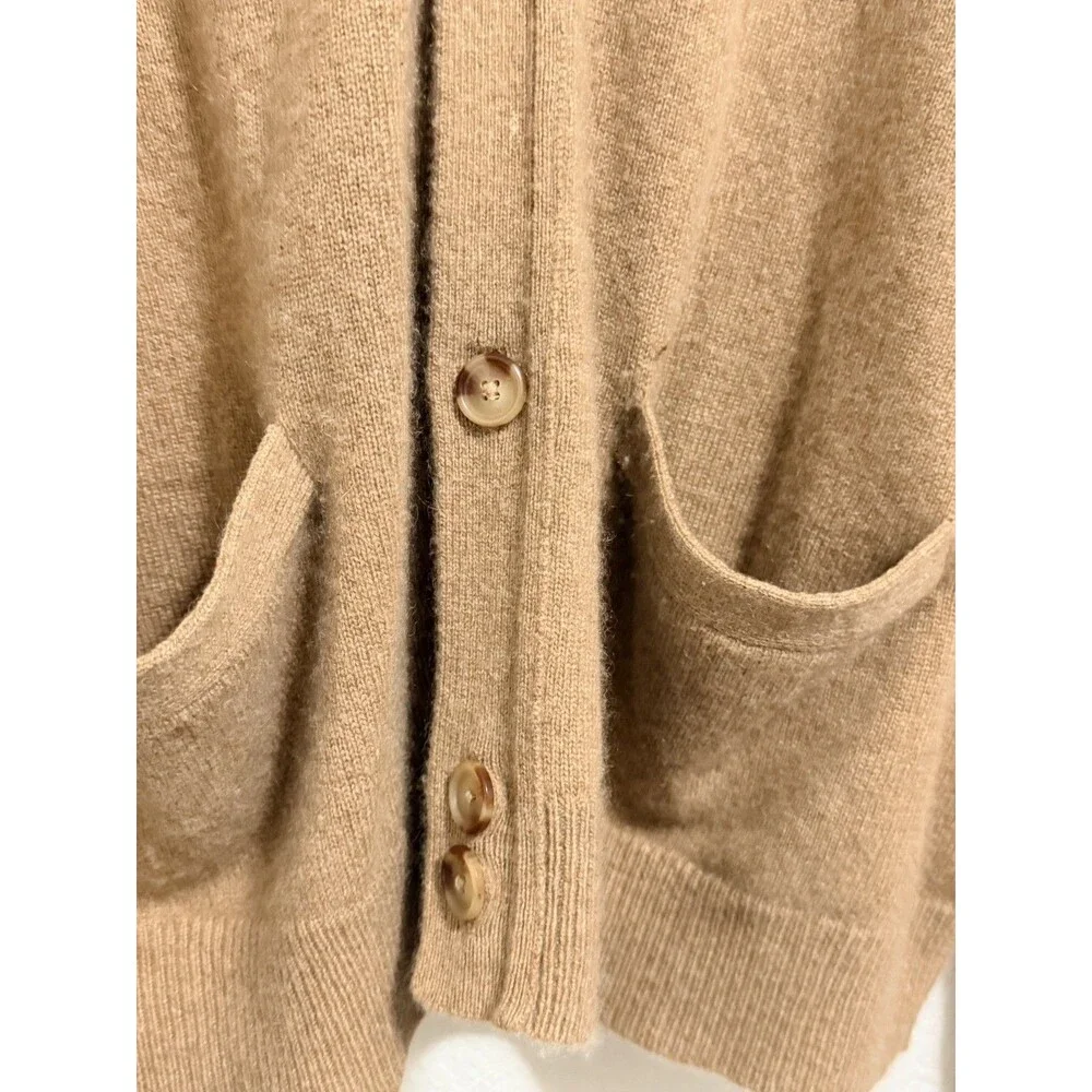 Orvis 100% Cashmere Cardigan Camel Sweater Buttons Pockets XL Womens