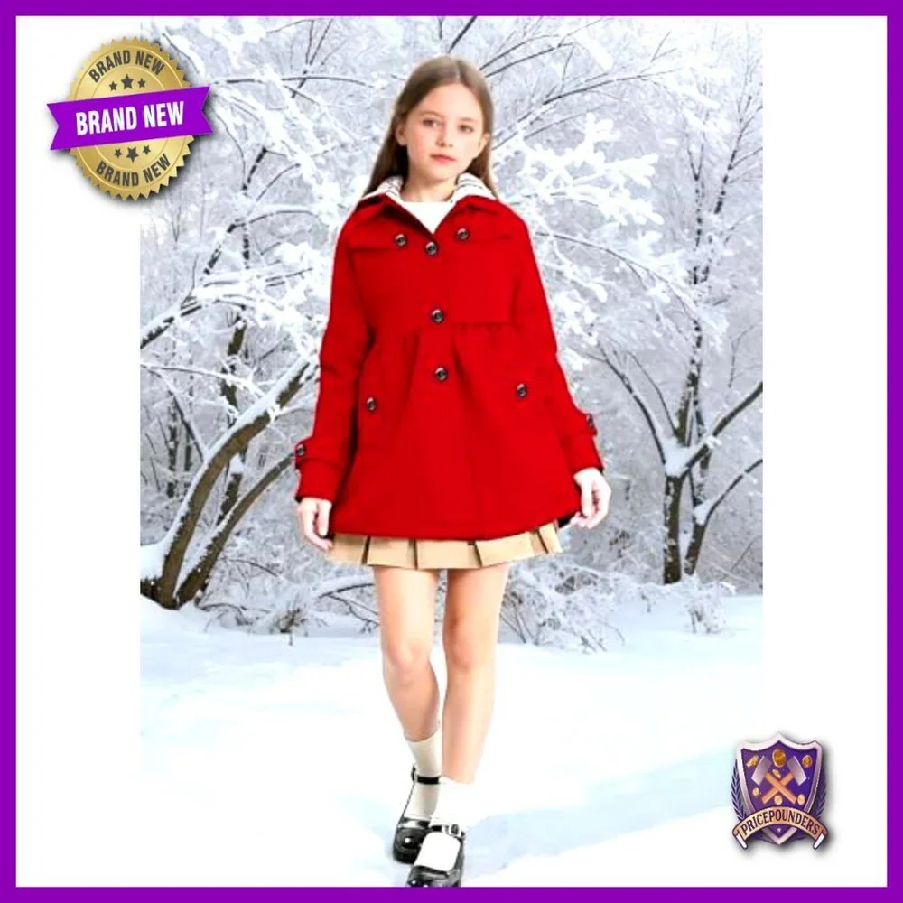 Girls Wool Blend Hooded Peacoat Classic Chic Outerwear Fall Winter Cozy