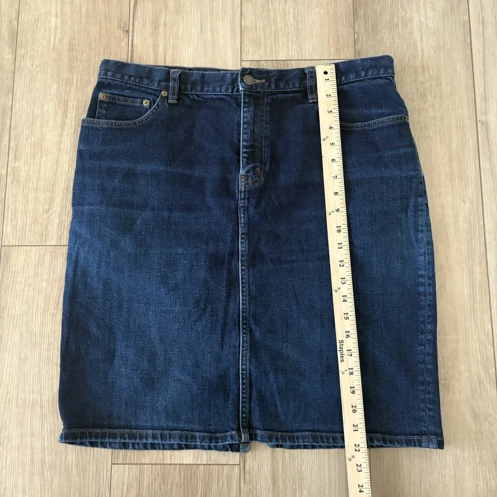 Lauren Ralph Skirt Womens 14 Blue Denim Mid Rise Straight Pencil 90s Old Money