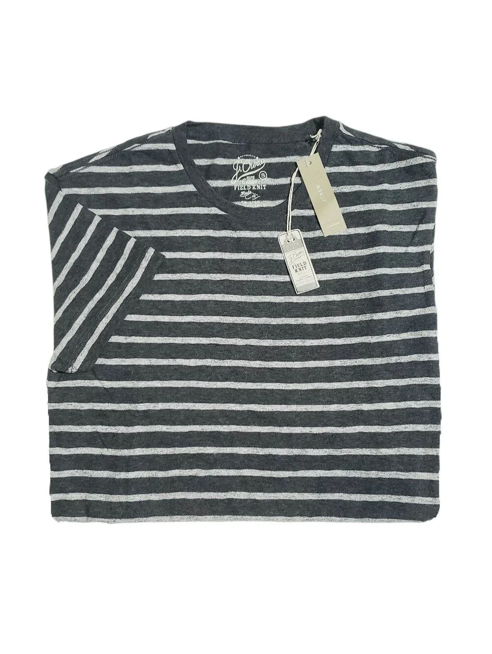 J Crew Mens Jaspe Field Knit Striped Tee Shirt SMALL Charcoal Gray NWT Deadstock