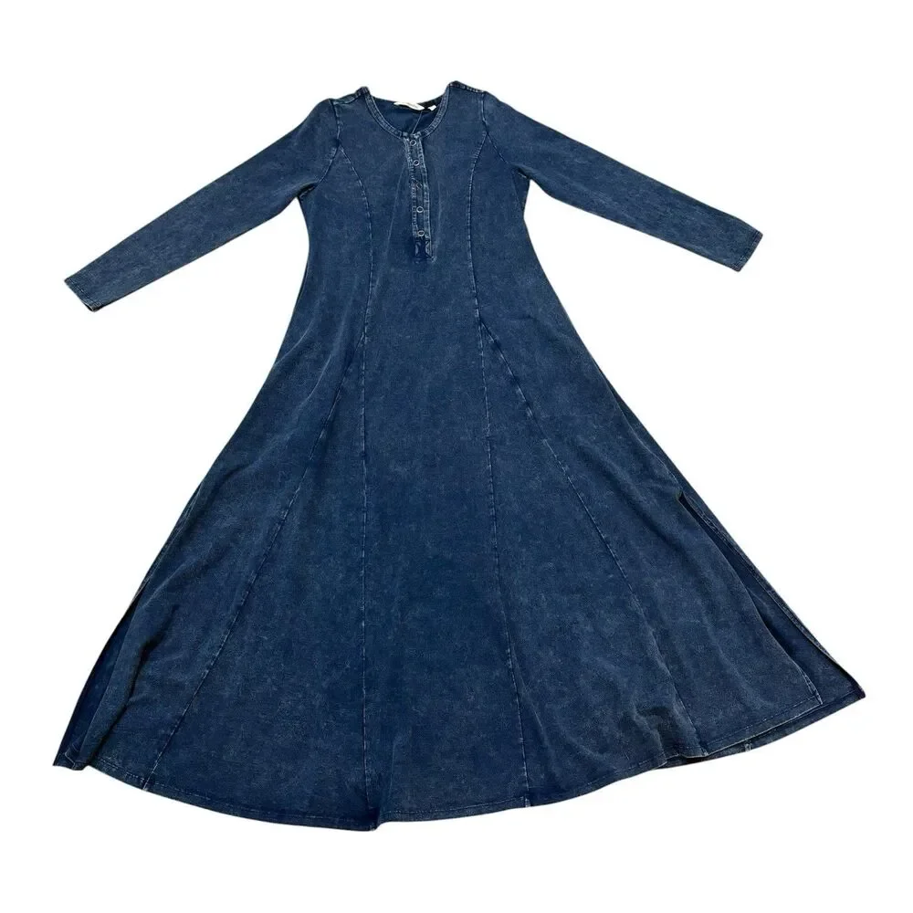 Soft Surroundings Janet Knit Denim Maxi Dress Size M