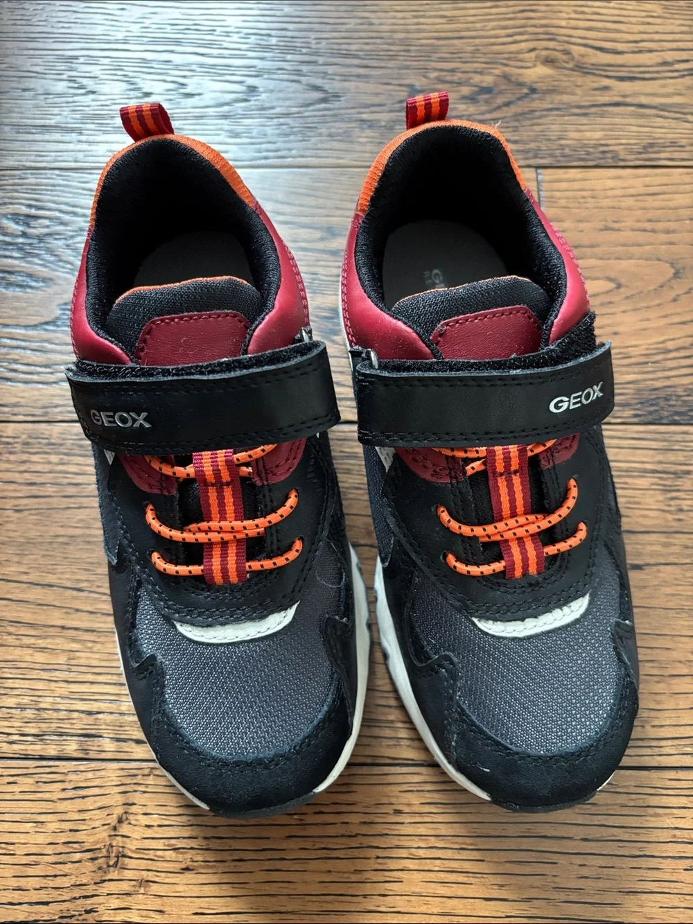 Geox Kids Black and Red Sneakers with Orange Accents