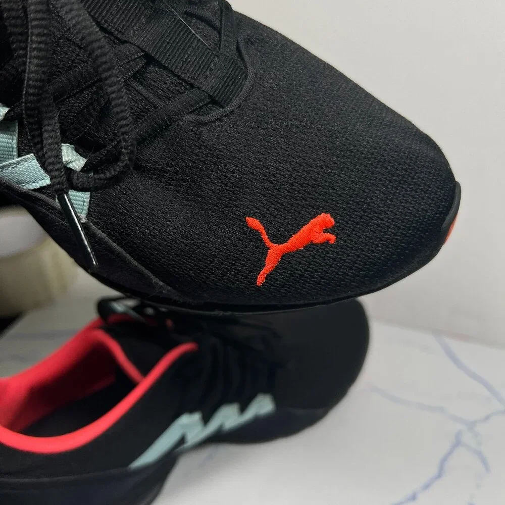 Puma Black Sneakers with Coral Lining and Mint Accents