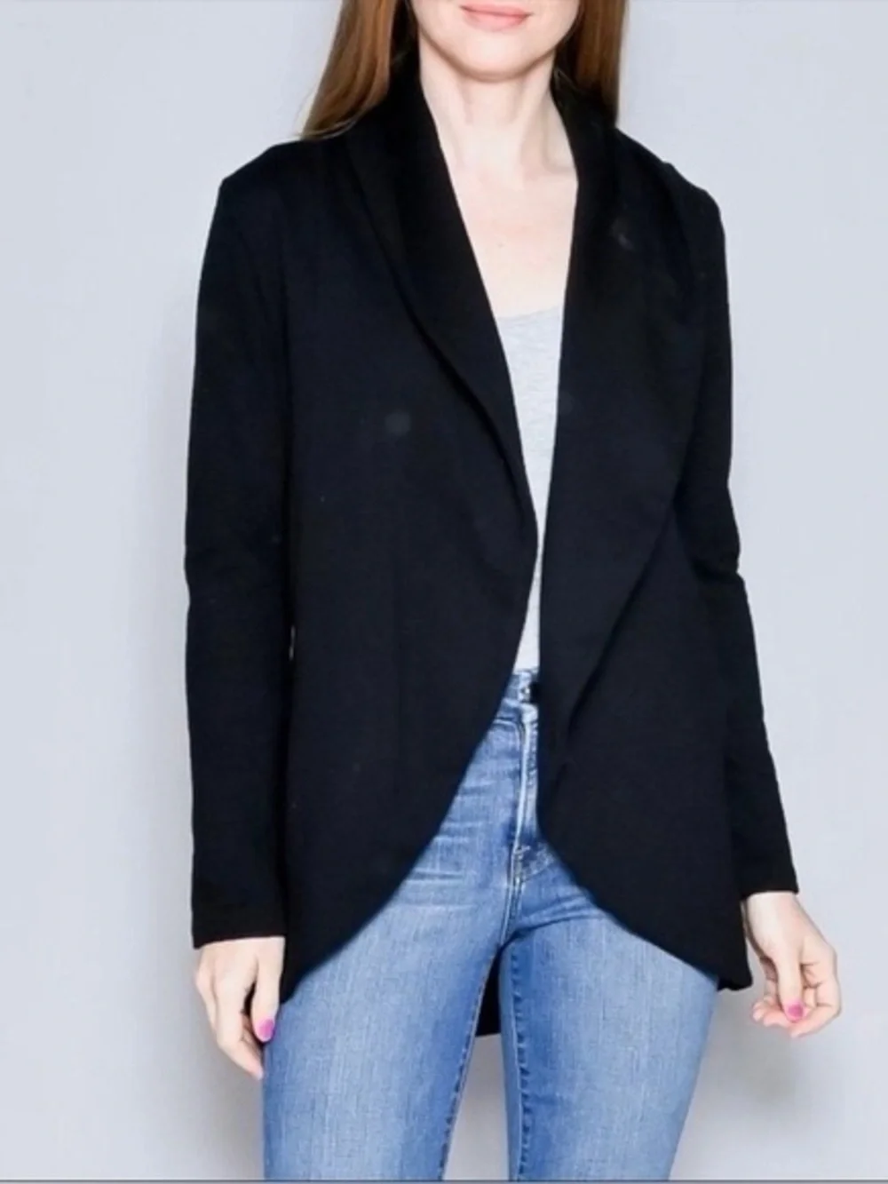 JAMES PERSE Women’s Black Open-Front Knit Sweater Cardigan