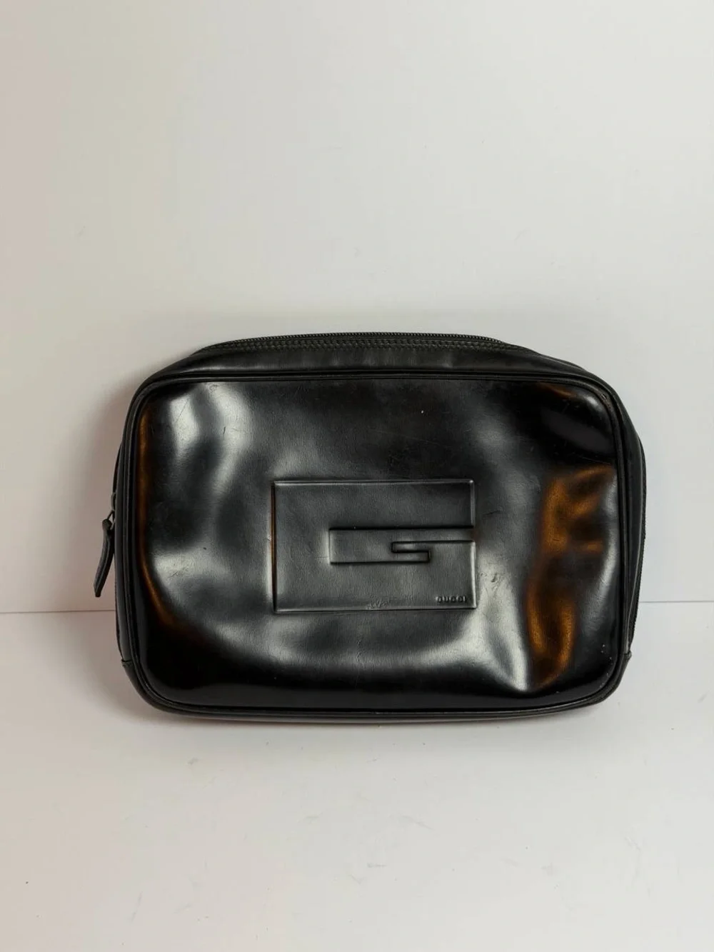 Gucci Tom Ford Era Square G Logo Black Patent Leather Clutch