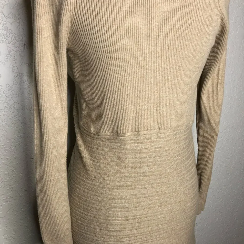 WHBM tan mixed ribbed knit open draped water fall cardigan size Medium