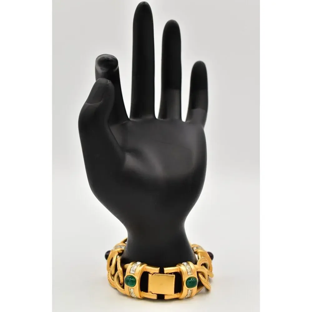 Givenchy Vintage Cabochon Bracelet Multi-Color Brushed Gold Crystal Signed BinAD