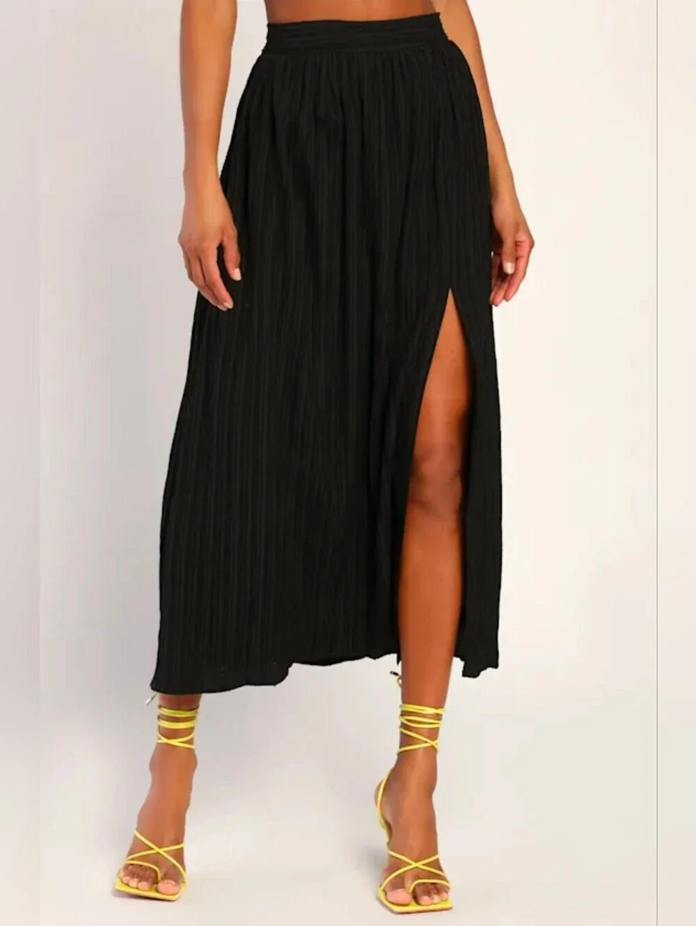 Lulus Midsummer Memories Black Mid-Rise Textured Maxi Skirt - Large - NWT!
