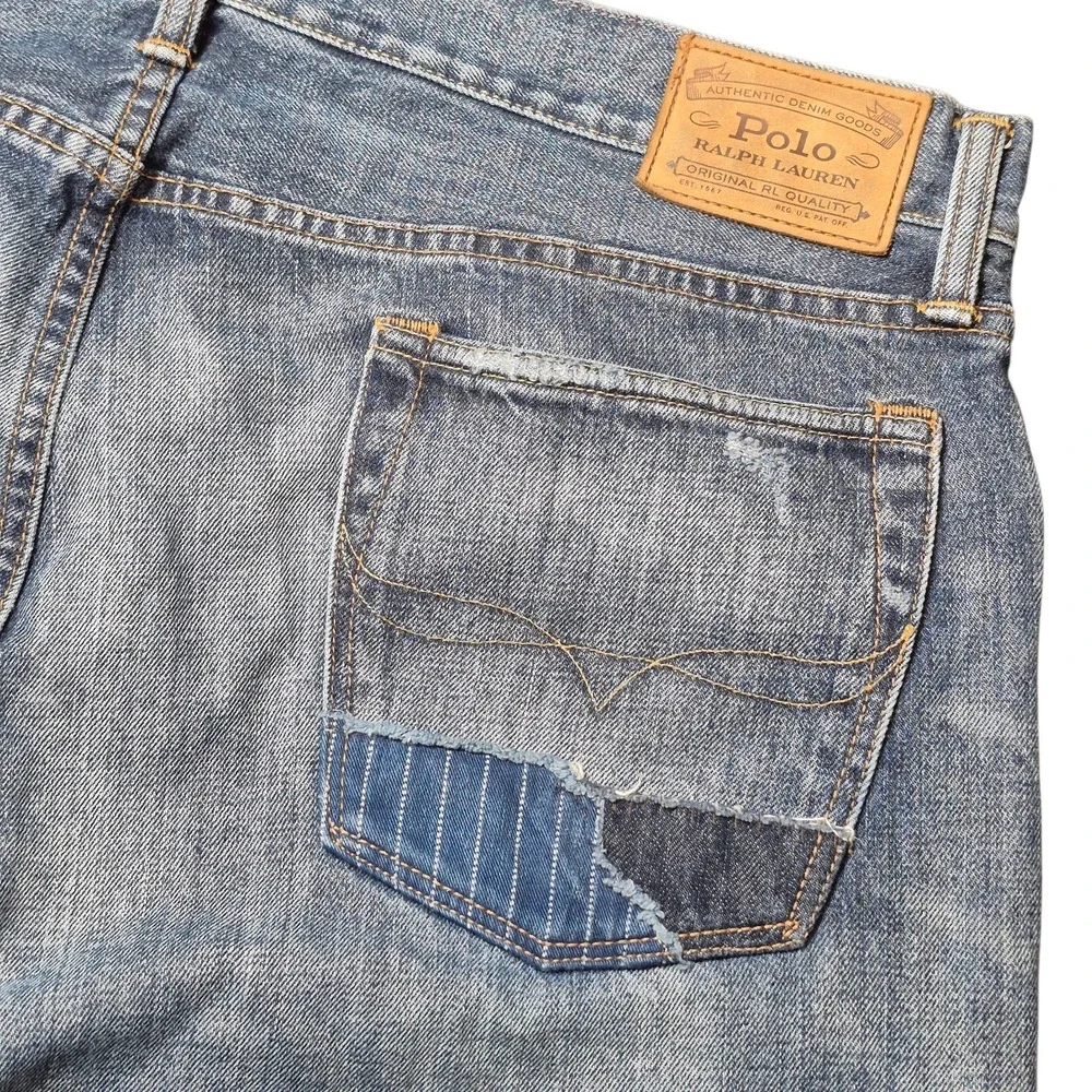 Polo Ralph Lauren Men's 36 The Sullivan Slim Distressed‎ Patchwork Jeans