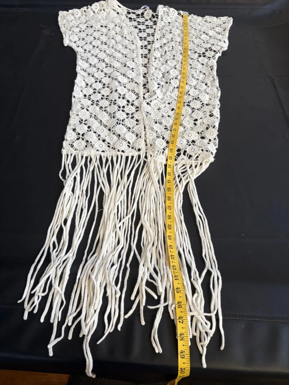 NWT Iris Ivory Crochet Lace Fringe Kimono Cardigan S/M Boho Festival Cover Up