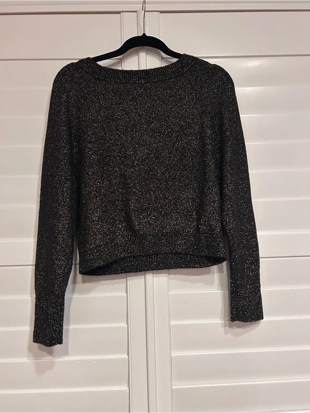Express Cropped Crewneck Metallic Sweater Black Gold Size Small