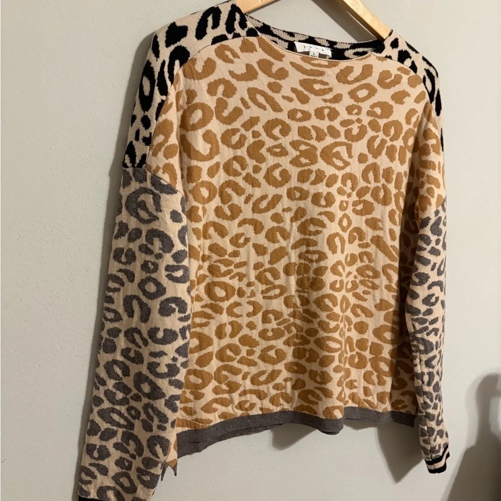 Anthroplogie THML Leopard Print Sweater with Gray Sleeves Artsy Drop Shoulders L