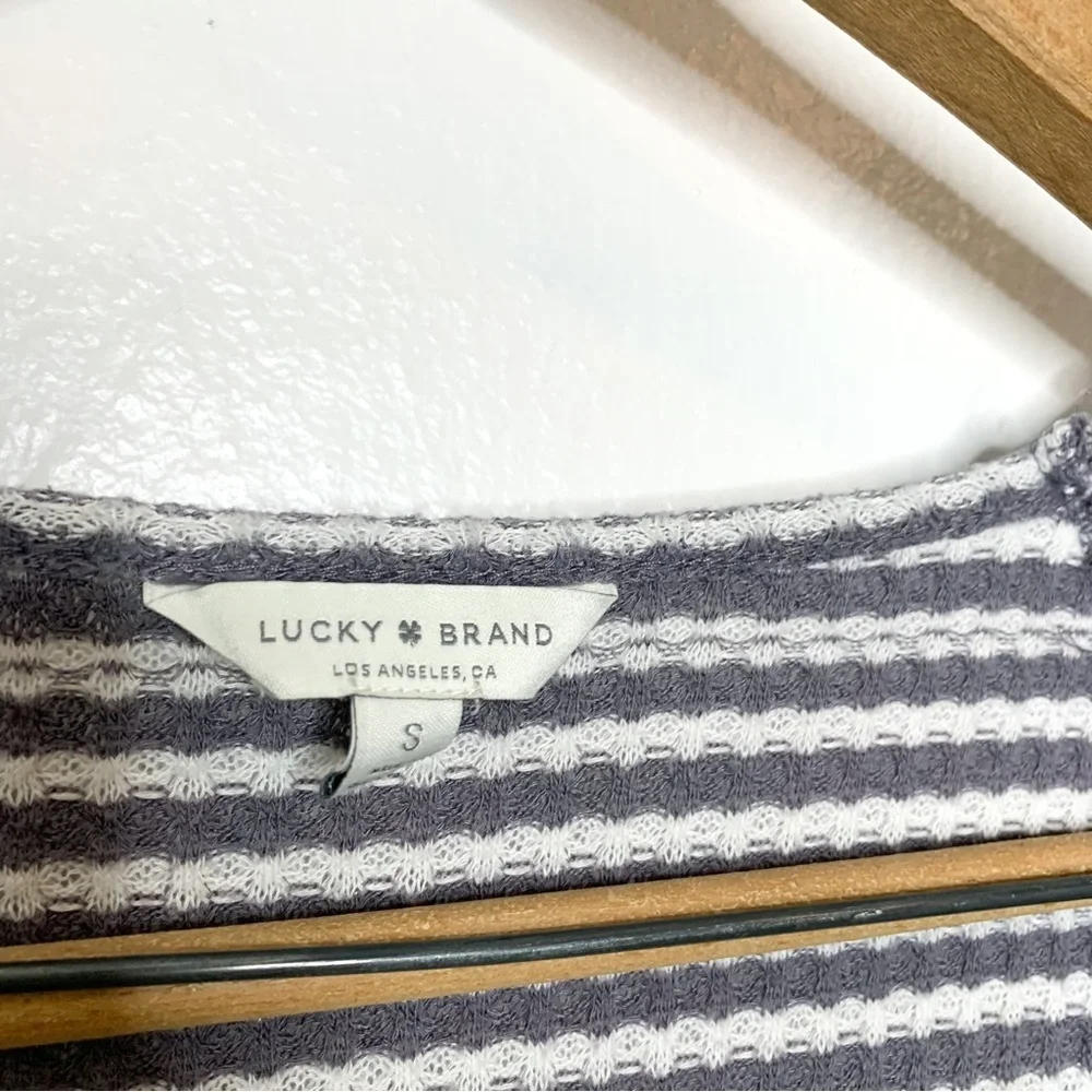 Lucky Brand Waffle Knit‎ Grey Stripe Tie Front Sweater Small S