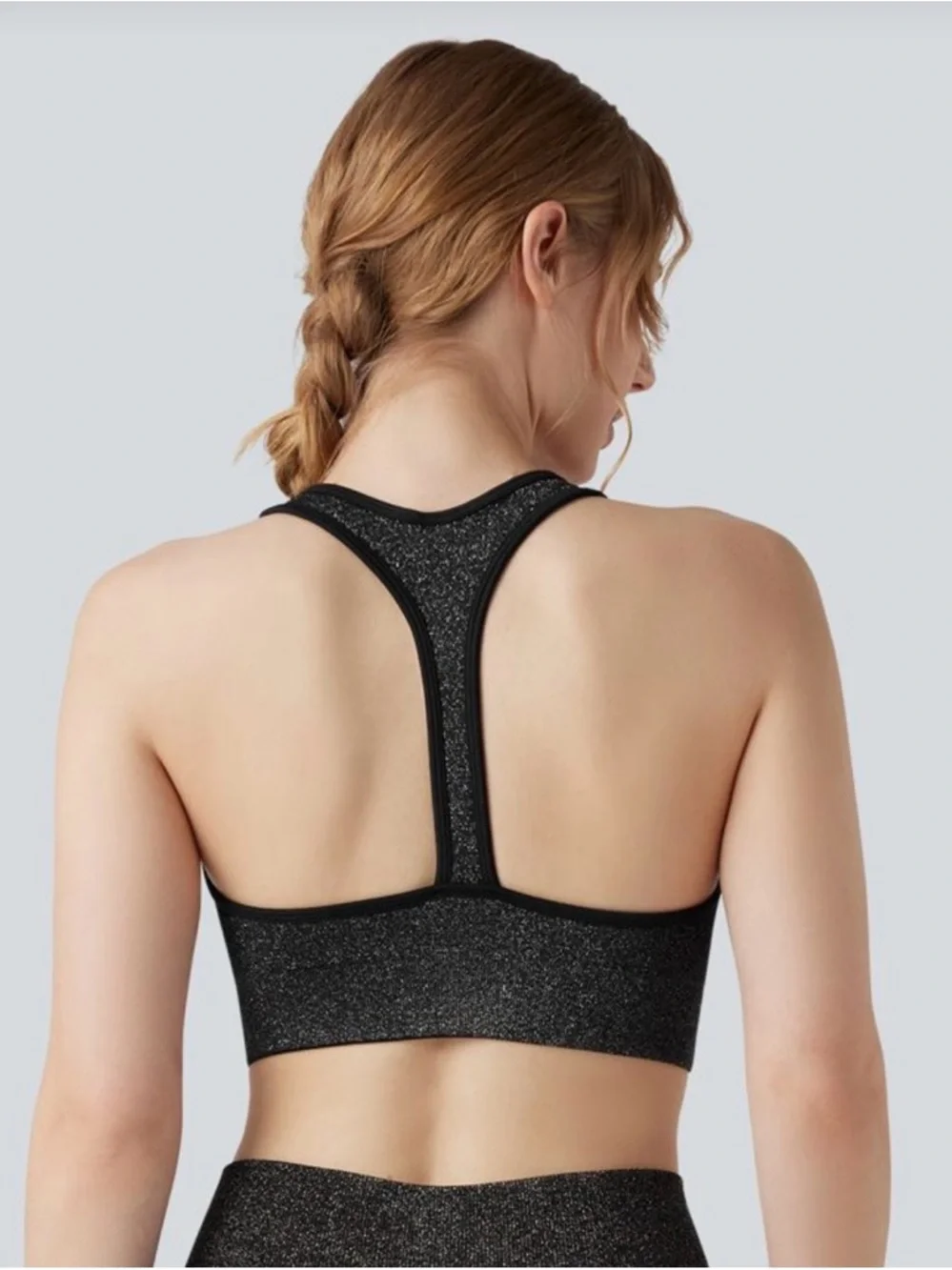 Halara Shimmery Black Racerback Sports Bra XL New Sparkle Activewear Yoga Gym