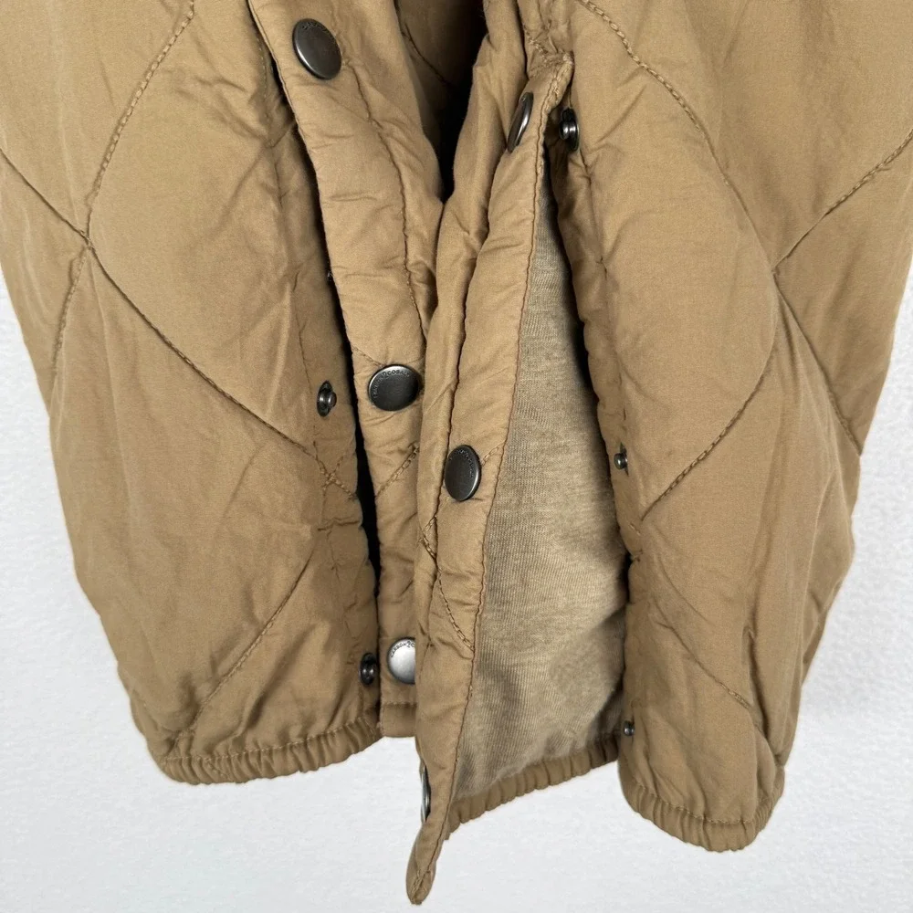 Carbon2Cobalt Beachstone Vest Womens L Camel Brown Quilted Hooded Snap Vent