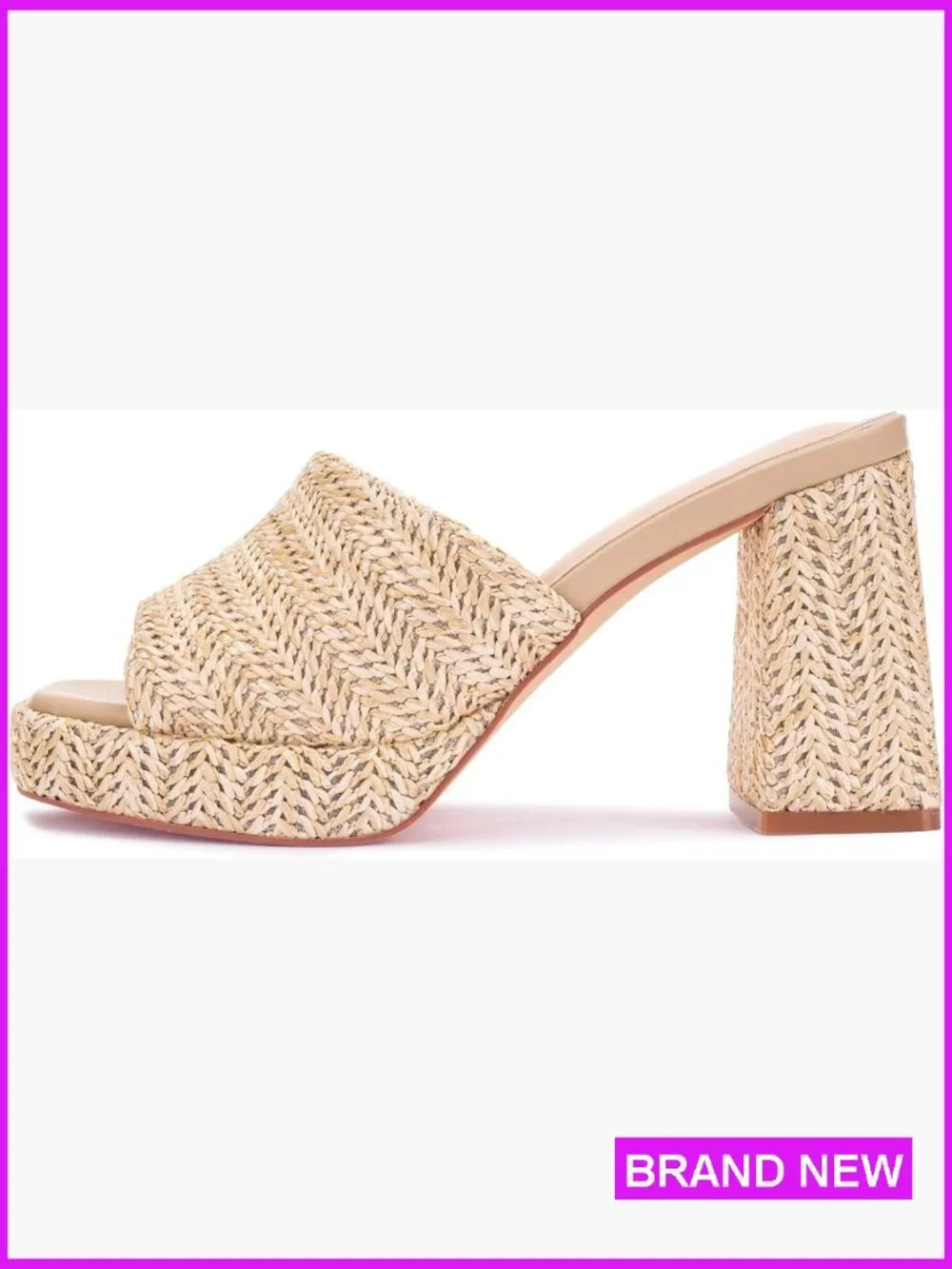 Platform Raffia Heeled Sandals Wedge Slip On Block Heel Chunky Summer Beach
