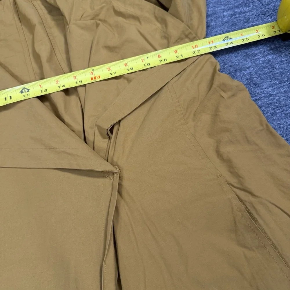 Eileen Fisher Cascade Collar Trench Coat Women Large Gold Tie Waist Nylon Cotton