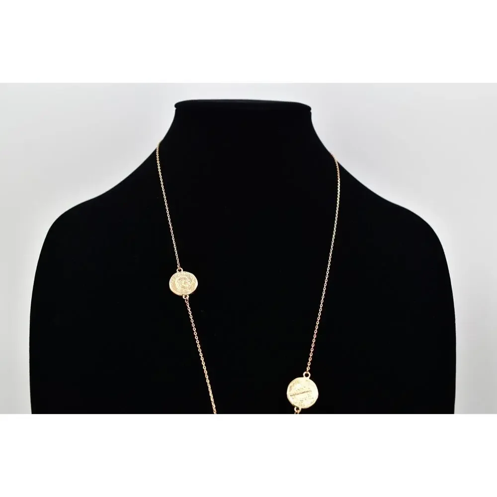 Jade & Jasper Vintage Coin Station Necklace Brushed Gold Satin Signed BinBL
