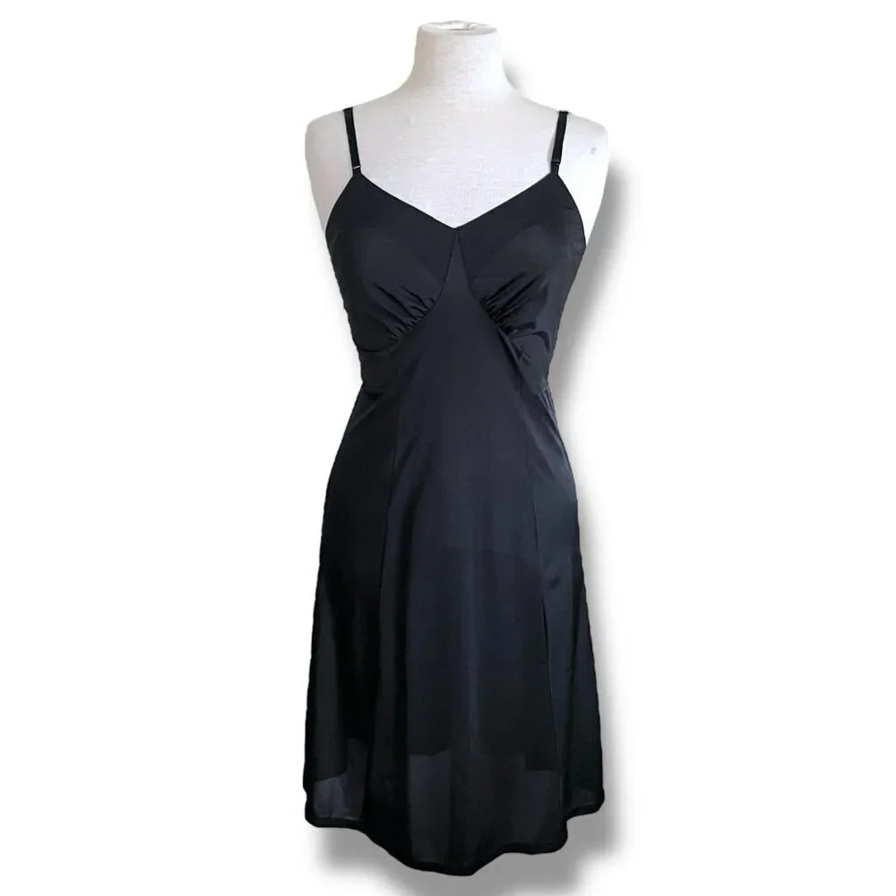 Vintage 1950s Luxite Holeproof Black Nylon Full Slip Womens Sz 34 Pin Up Vamp