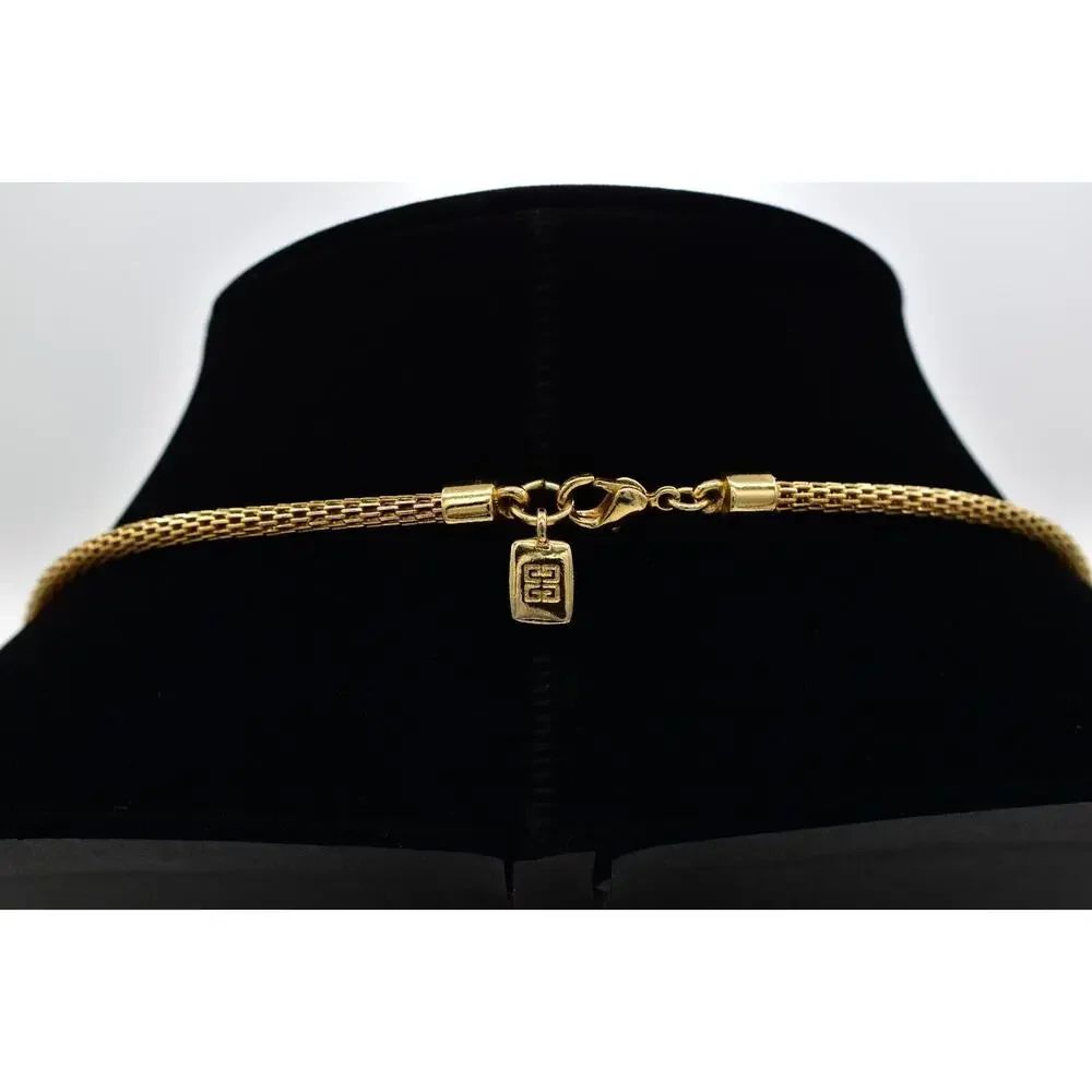 Givenchy Vintage Logo Station Snake Chain Necklace Gold Tone Chunky Signed BinBL