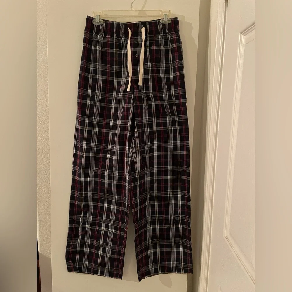 Merona Unisex-Cotton Pajama Bottoms Plaid High Rise Lightweight Black/White/Red