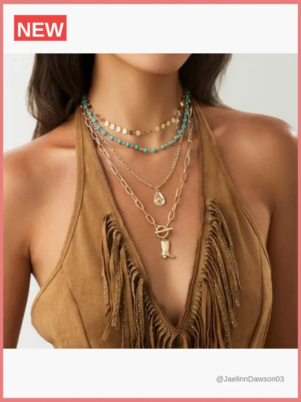 Layered Boho Turquoise Western Necklace Country Hat Boots Pendant Stack