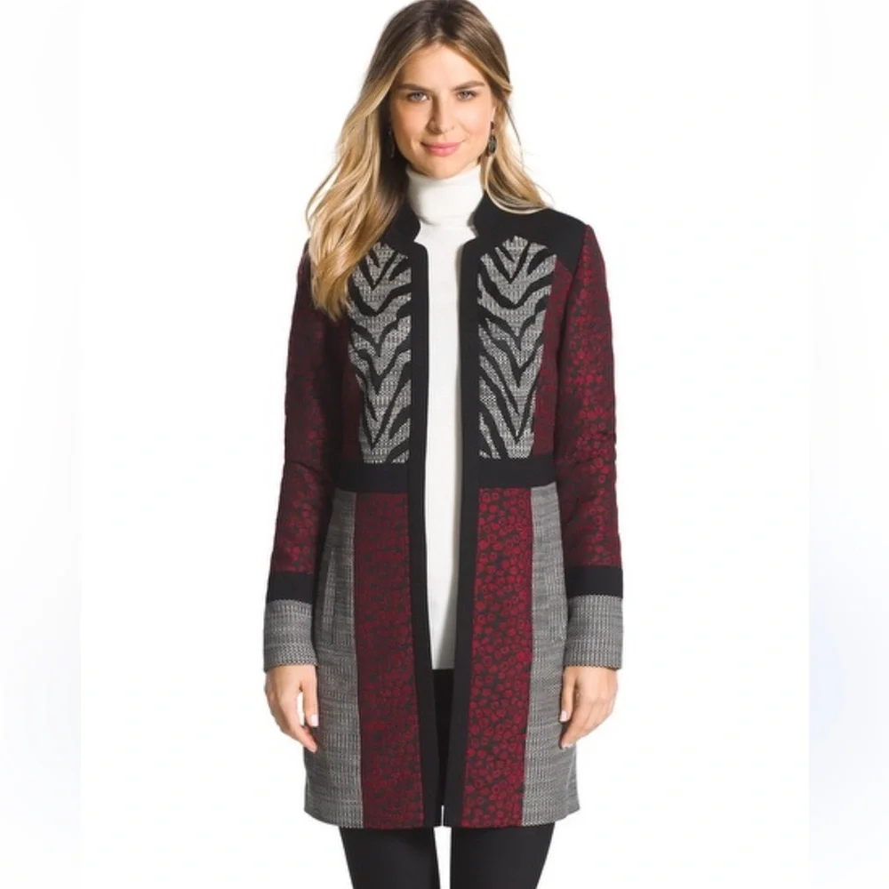 Chico’s Mixed-Media Duster Jacket Zebra Print Size XL or 16