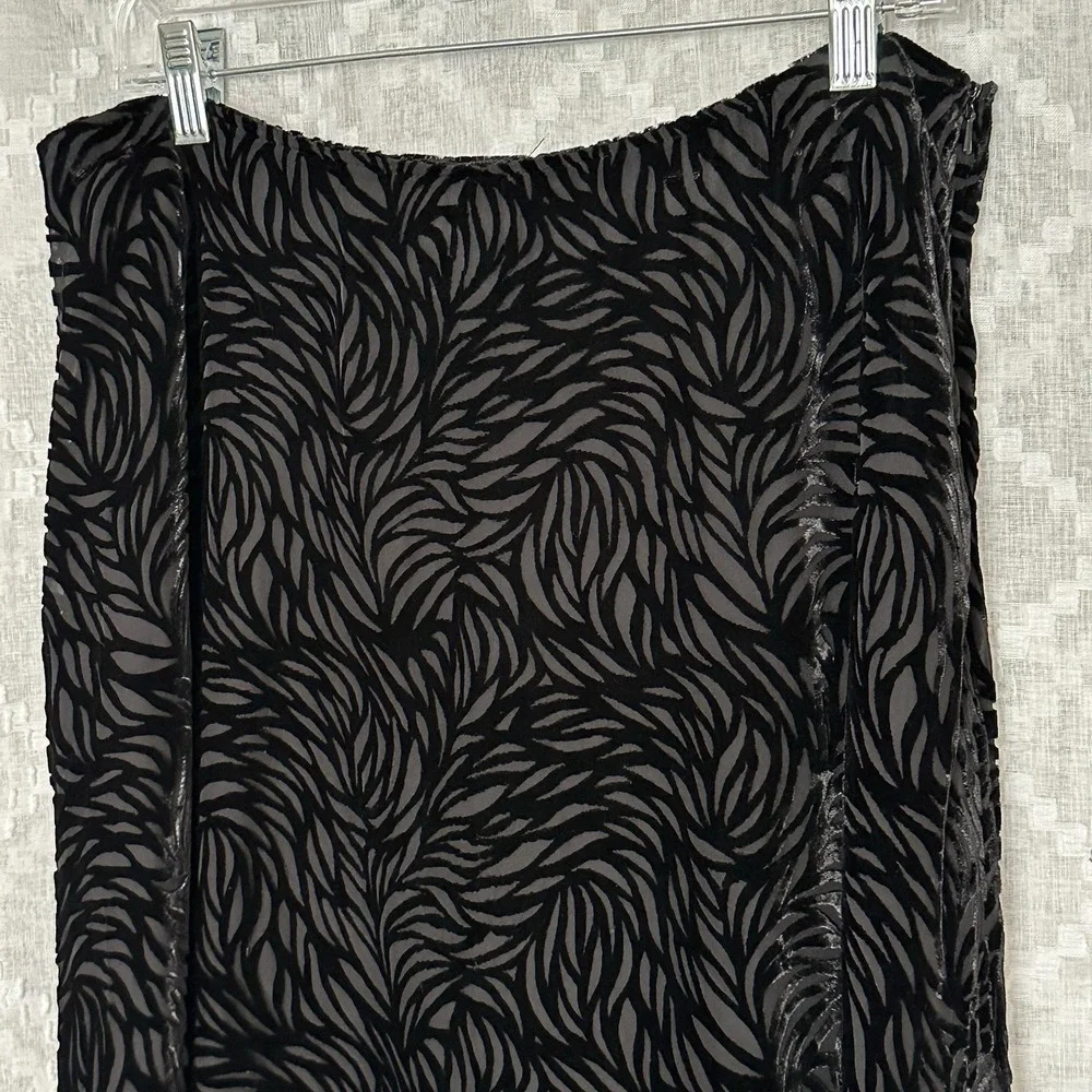 Vintage Rena Rowan Burnout Velvet Black Midi Skirt‎ Sz 16 Dark Floral Whimsigoth