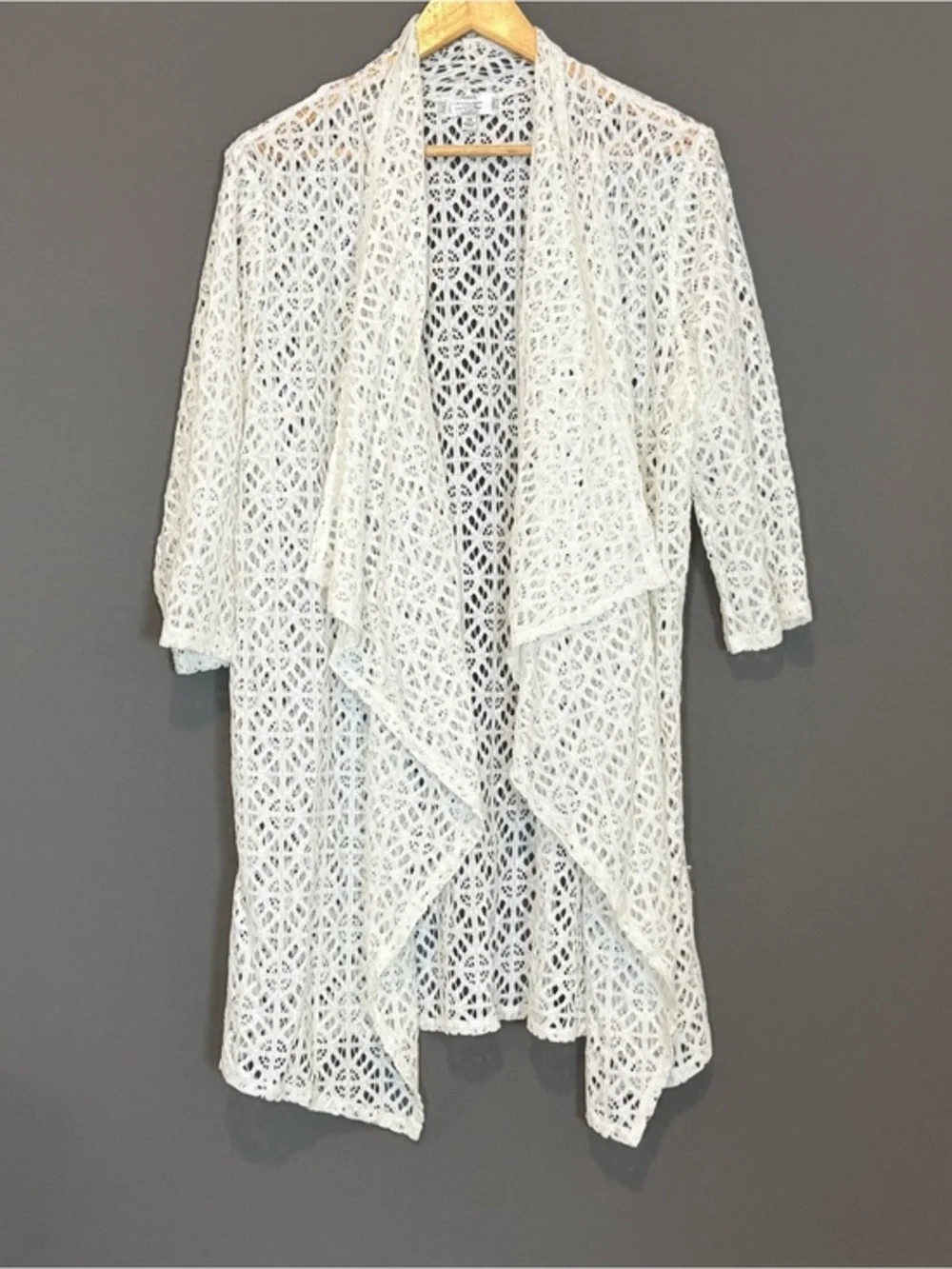 Shannon Ford New York Lace Crochet Duster Cardigan Cover Up White 1X
