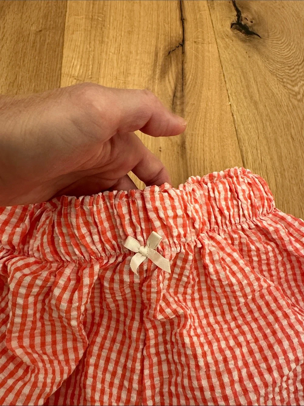 Altar’d State Gingham Ruffle Elastic Waist Shorts - Red & White XS