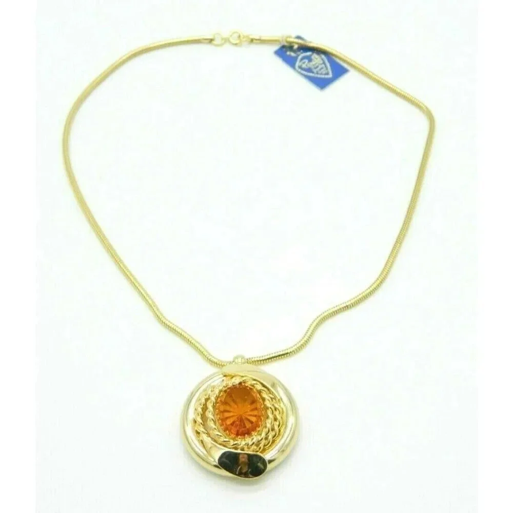 Pcraft Topaz Glass Rhinestone Gold Tone Pendant Ne