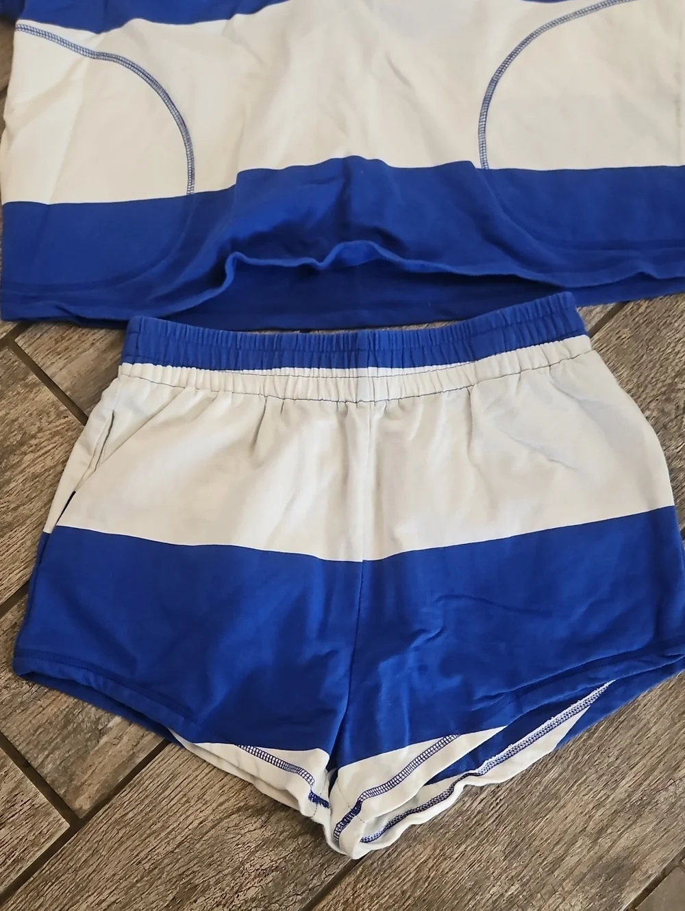 Blue and White Striped Athletic Two-Piece Set