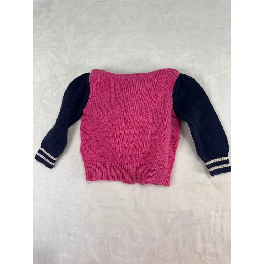 Ralph Lauren Knit Full Zip Hooded Sweater 12M Pink Navy Blue Colorblock Kids