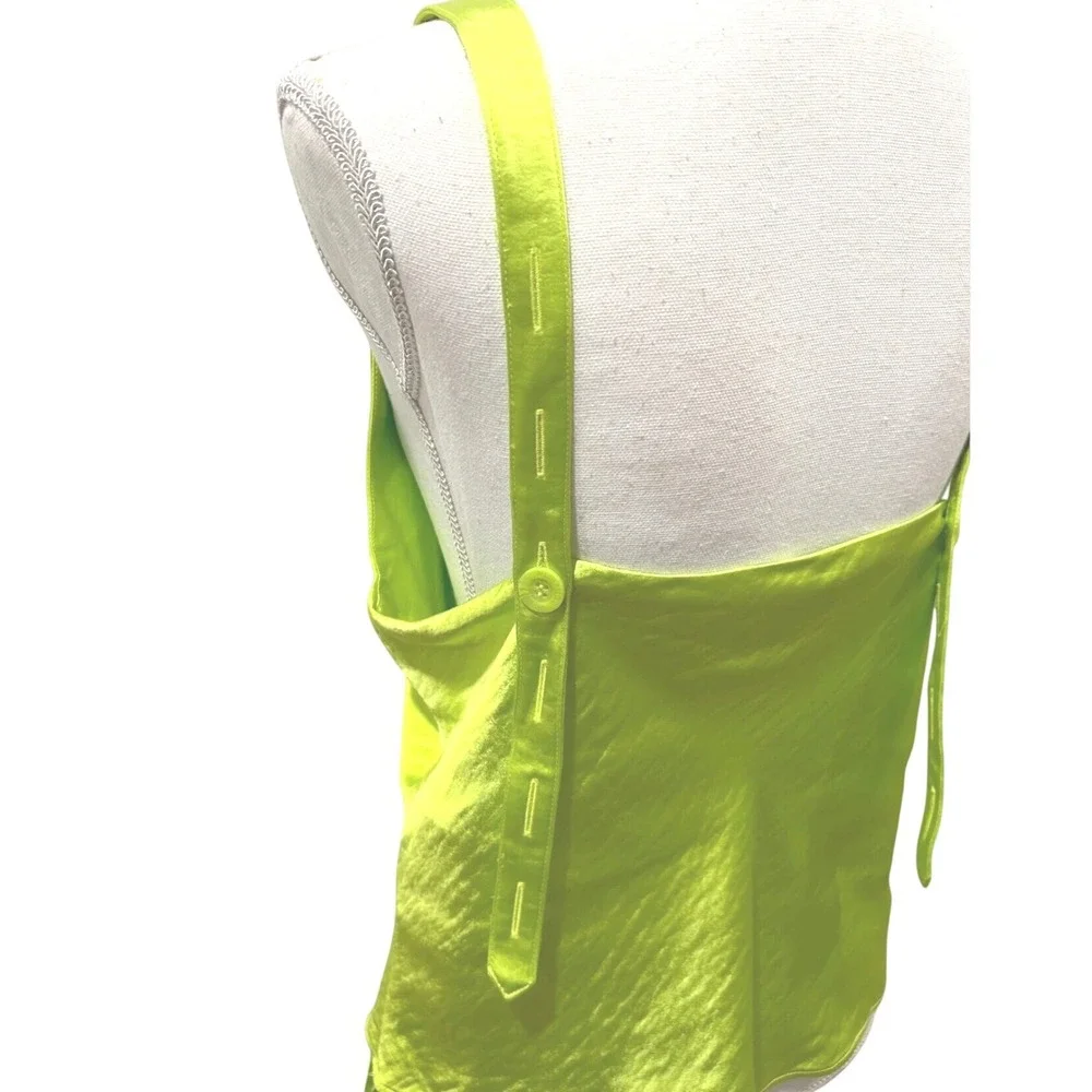 The Empower Satin Cami Neon Green V-Neck Tank Top with Scarf Medium