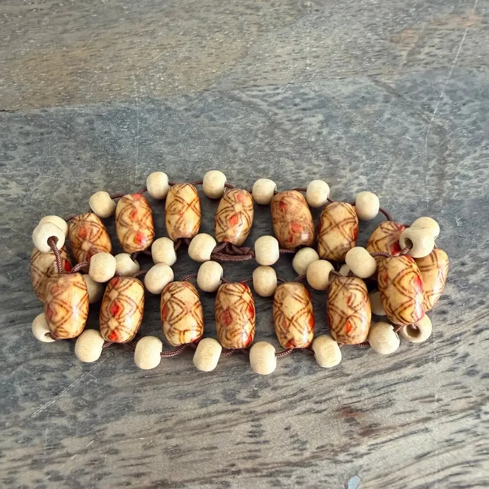 Boho Woven Painted Wood Beaded Stretch Bracelet
