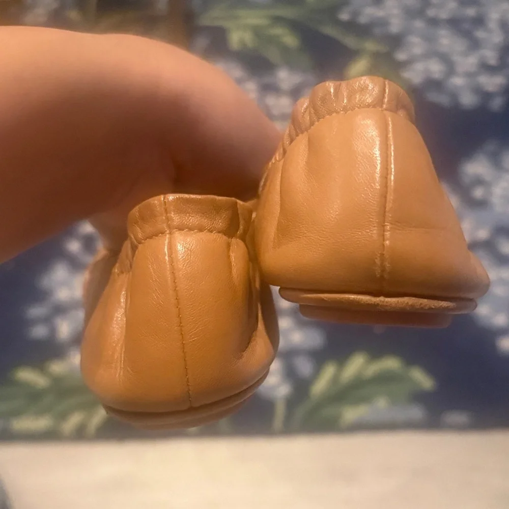Tory Burch Camel Flats with Gold Logo