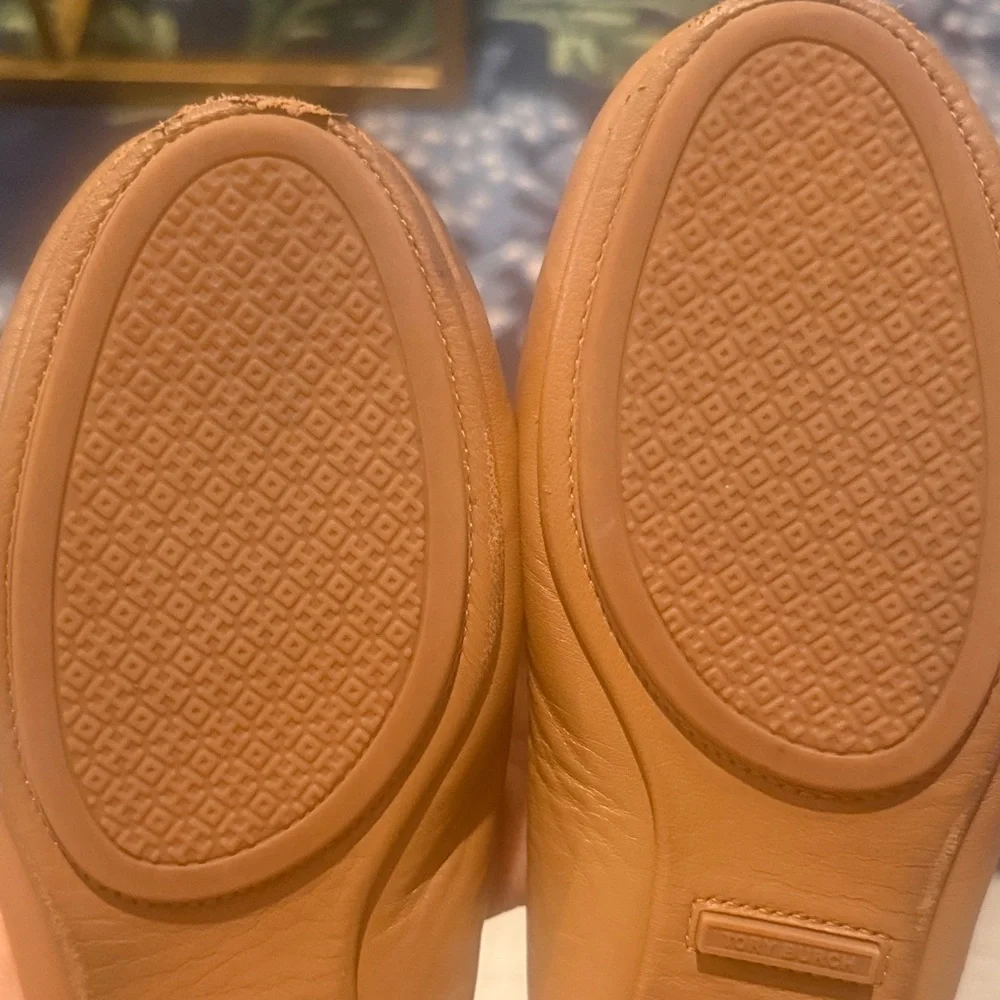 Tory Burch Camel Flats with Gold Logo