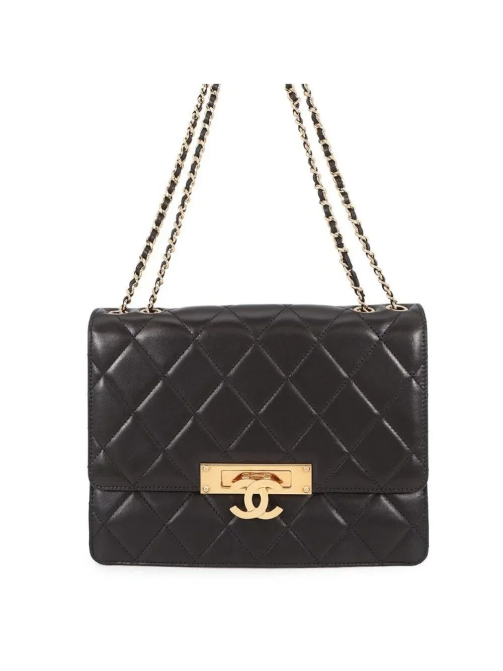 Chanel Chain Shoulder Bag Quilted CC Logo Coco Lock Double Black