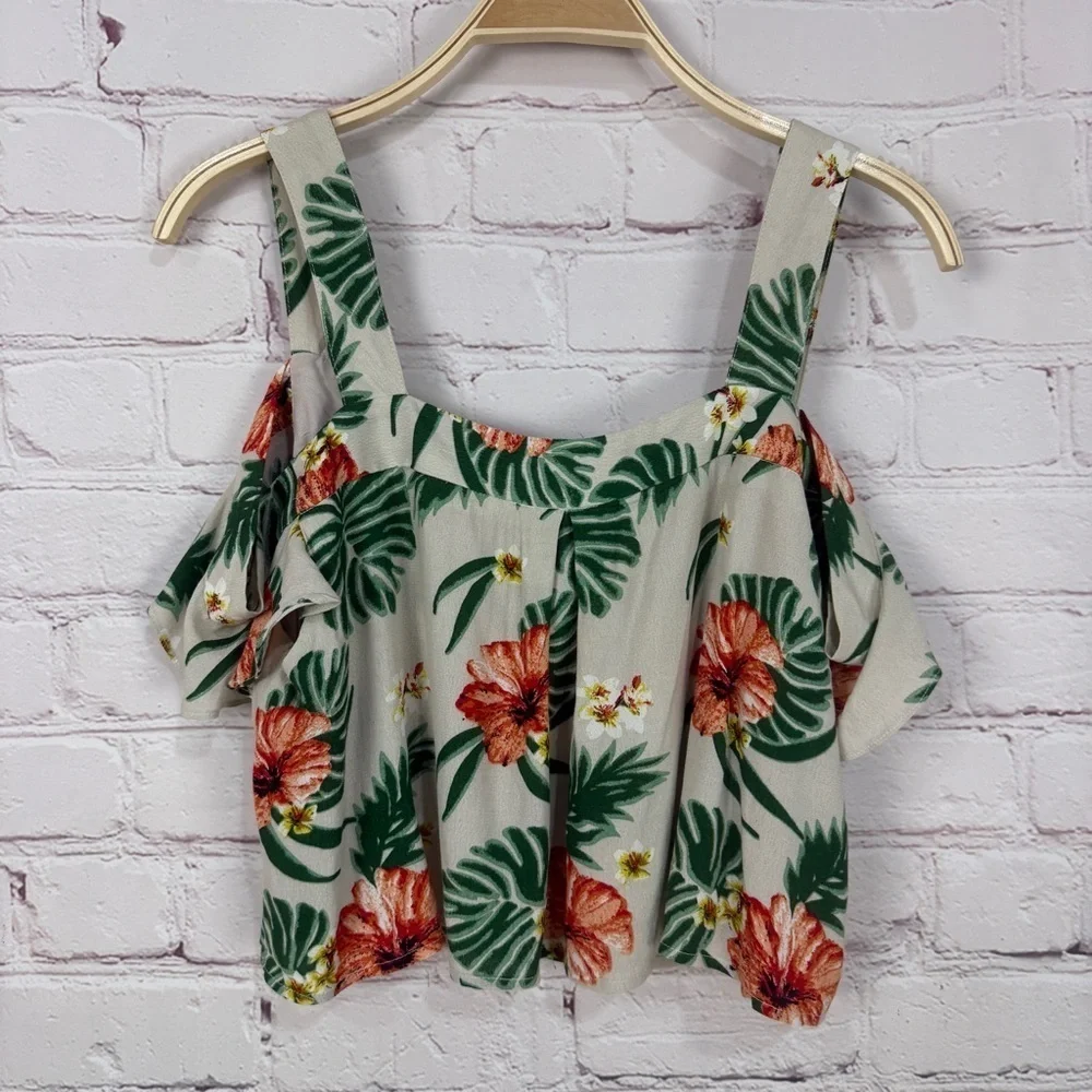Hommage Los Angeles Floral Two Piece Set size L Tropical Crop Top Resortwear