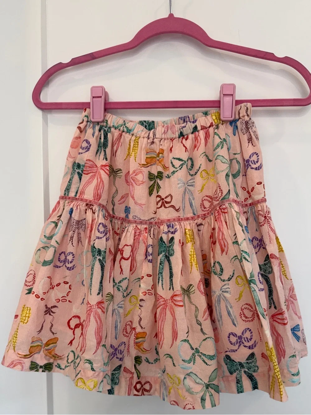 Girls Pink Chicken Bow-Print 100% Cotton Tiered and Lined Skirt