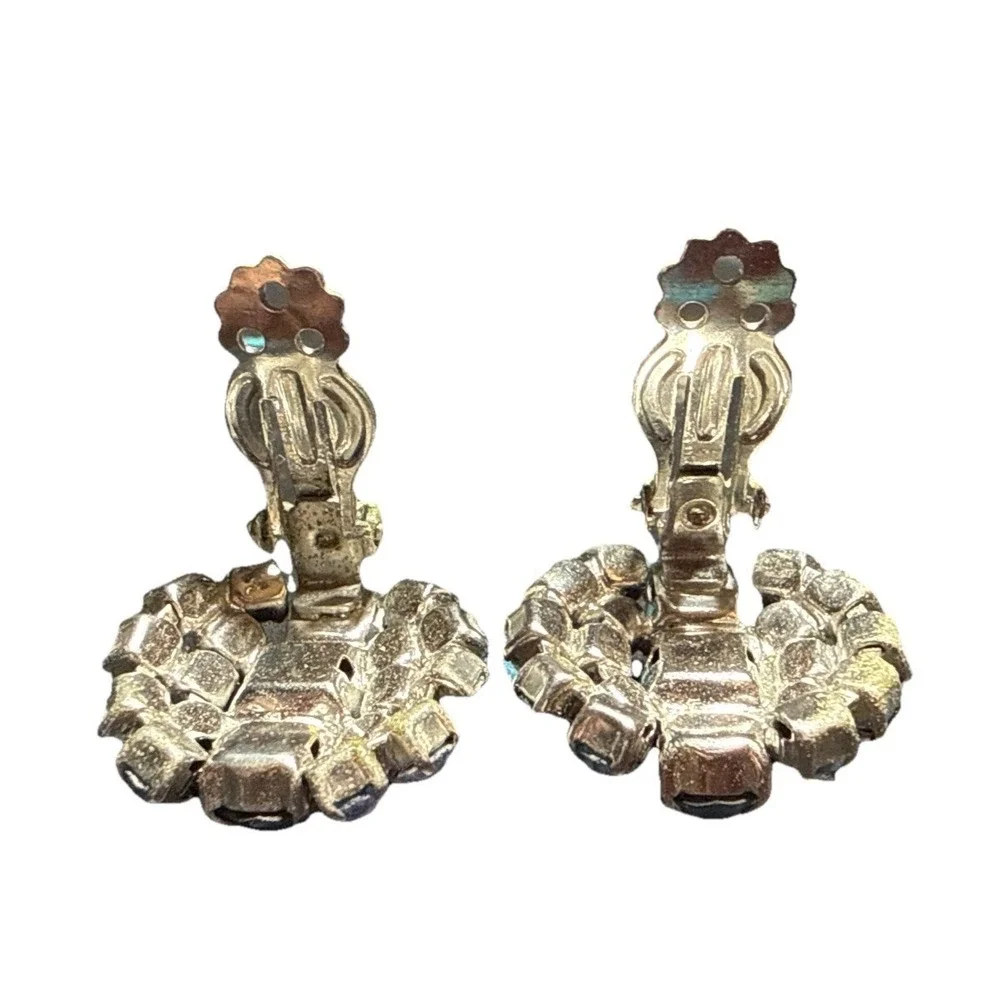 Vintage Light Blue Rhinestone Cluster Clip On Earrings J15-9