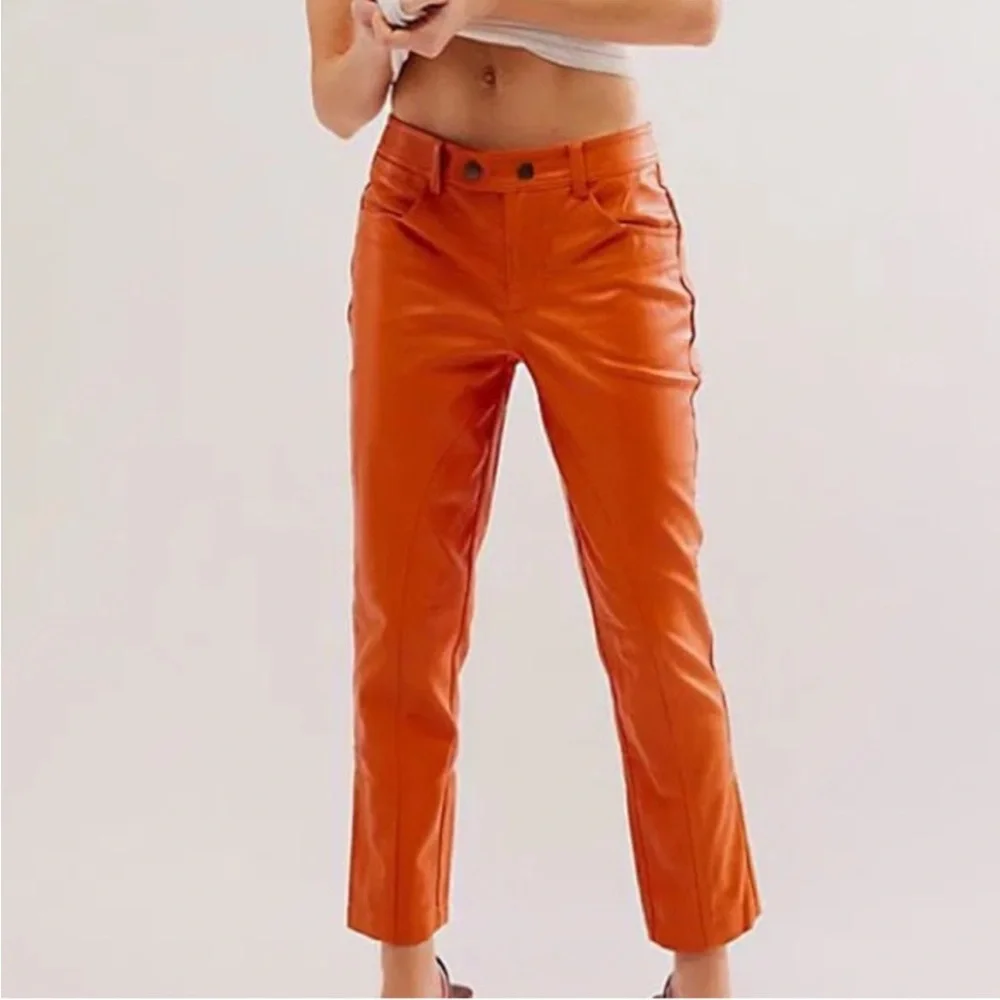 We The Free Free People Orange‎ Vegan Leather Paneled Straight Leg Pants Size 2
