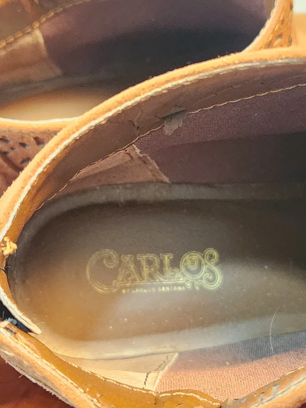 Carlos by Carlos Santana Cognac Suede Ankle Booties with Laser-Cut Detail 6.5M