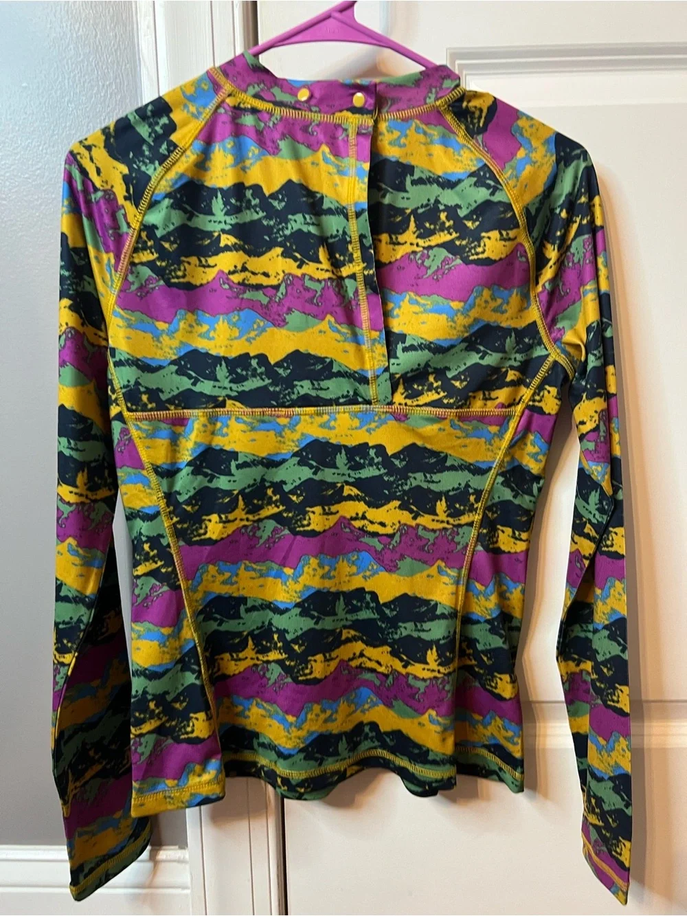 The North Face Green Yellow Purple Striped Mountain-Print Long Sleeve Top