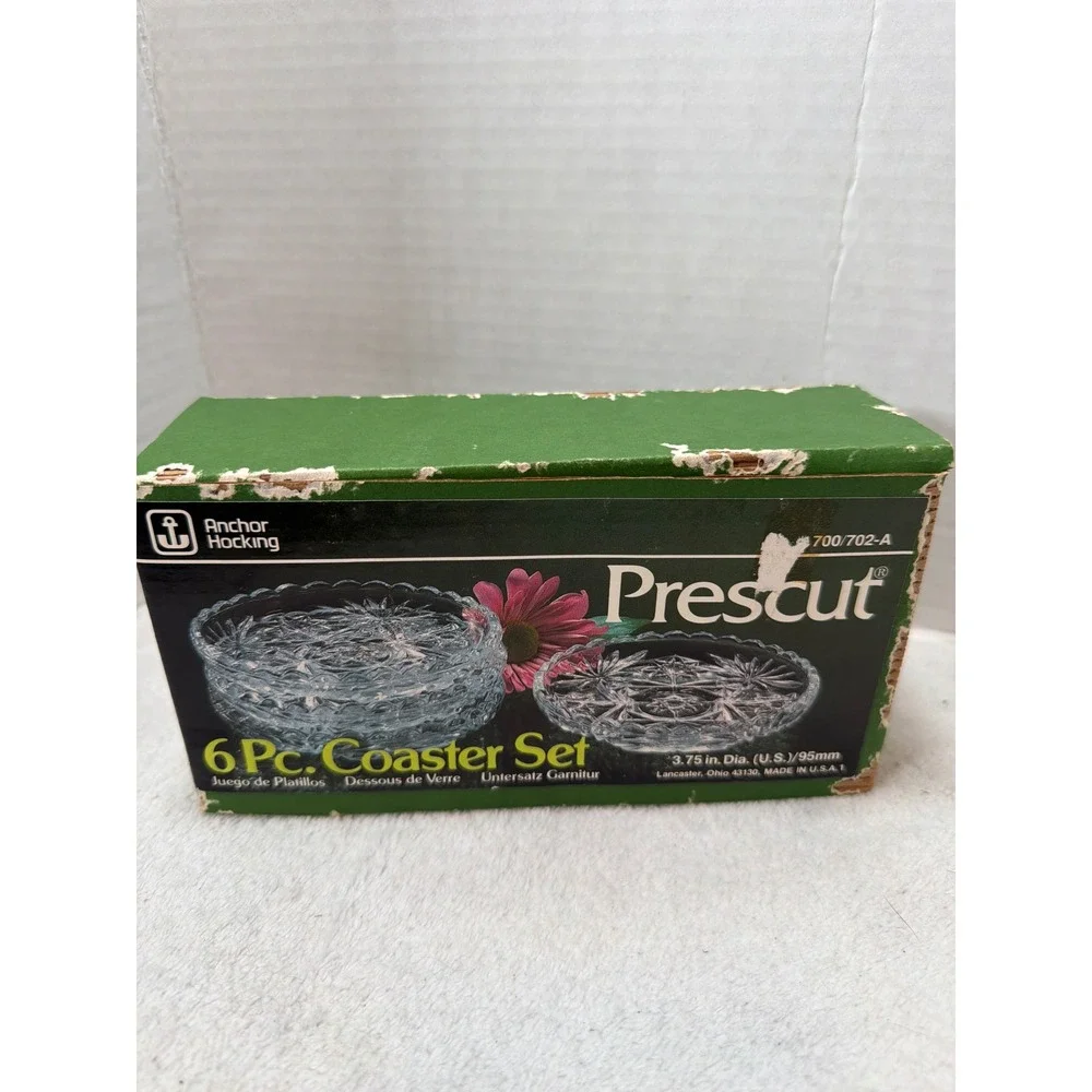 NIB Anchor Hocking Coaster Set Clear Glass Prescut‎ Star of David Glass 6pc Box